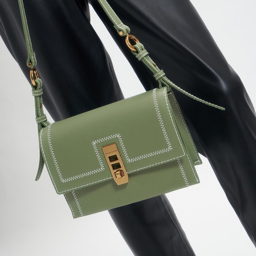 Charles & Keith | Canvas Turn-Lock Chain Handle Bag-Sage Green